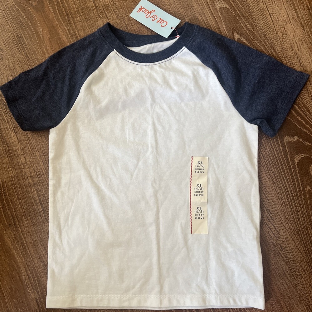 Cat & Jack Kids Navy White Raglan Baseball T-Shirt Size XS 4/5 Short Sleeve NEW